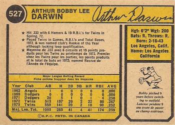 1974 O-Pee-Chee #527 Bobby Darwin Back