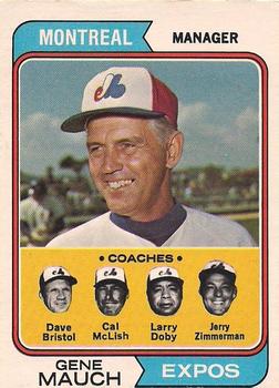 1974 O-Pee-Chee #531 Expos Field Leaders (Gene Mauch / Dave Bristol / Larry Doby / Cal McLish / Jerry Zimmerman) Front