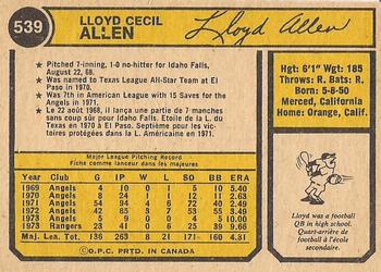 1974 O-Pee-Chee #539 Lloyd Allen Back
