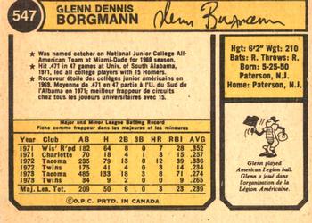 1974 O-Pee-Chee #547 Glenn Borgmann Back