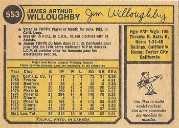 1974 O-Pee-Chee #553 Jim Willoughby Back