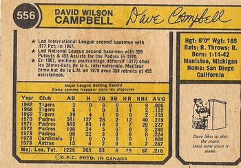 1974 O-Pee-Chee #556 Dave Campbell Back