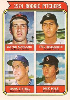 1974 O-Pee-Chee #596 1974 Rookie Pitchers (Wayne Garland / Fred Holdsworth / Mark Littell / Dick Pole) Front