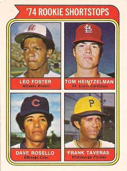 1974 O-Pee-Chee #607 1974 Rookie Shortstops (Leo Foster / Tom Heintzelman / Dave Rosello / Frank Taveras) Front