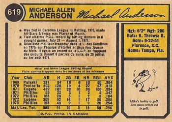 1974 O-Pee-Chee #619 Mike Anderson Back