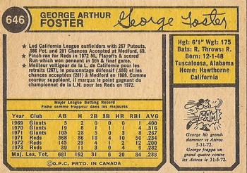 1974 O-Pee-Chee #646 George Foster Back