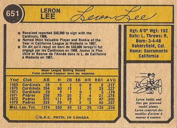 1974 O-Pee-Chee #651 Leron Lee Back