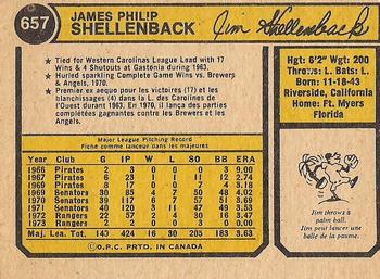 1974 O-Pee-Chee #657 Jim Shellenback Back