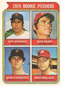 1974 O-Pee-Chee #608 1974 Rookie Pitchers (Bob Apodaca / Dick Baney / John D'Acquisto / Mike Wallace) Front