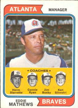 1974 O-Pee-Chee #634 Braves Field Leaders (Eddie Mathews / Herm Starrette / Connie Ryan / Jim Busby / Ken Silvestri) Front