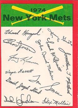 1974 O-Pee-Chee - Red Team Checklists #NNO New York Mets Front