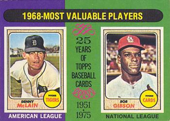 1975 O-Pee-Chee #206 1968 MVPs (Denny McLain / Bob Gibson) Front