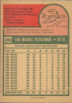 1975 O-Pee-Chee #280 Carl Yastrzemski Back