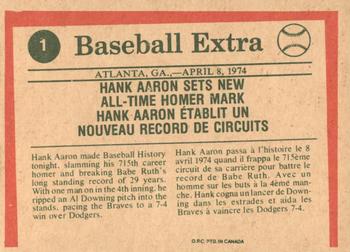 1975 O-Pee-Chee #1 Hank Aaron Back