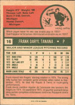 1975 O-Pee-Chee #16 Frank Tanana Back