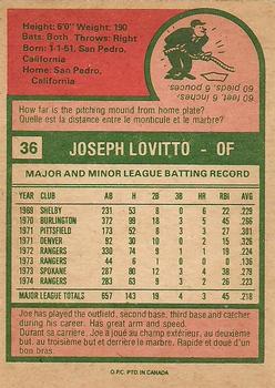 1975 O-Pee-Chee #36 Joe Lovitto Back