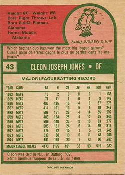 1975 O-Pee-Chee #43 Cleon Jones Back
