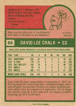 1975 O-Pee-Chee #64 Dave Chalk Back