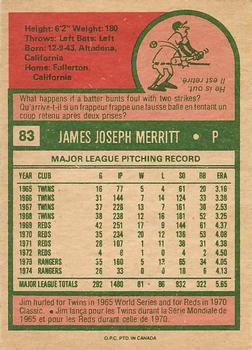 1975 O-Pee-Chee #83 Jim Merritt Back