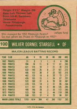 1975 O-Pee-Chee #100 Willie Stargell Back