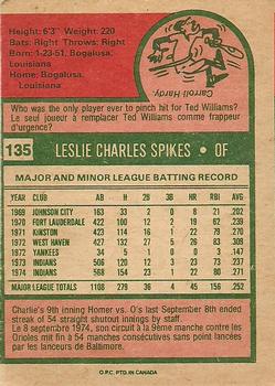 1975 O-Pee-Chee #135 Charlie Spikes Back