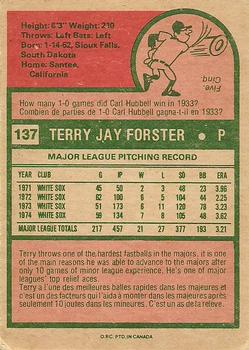 1975 O-Pee-Chee #137 Terry Forster Back