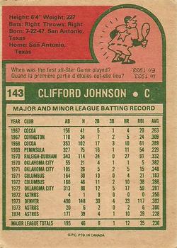 1975 O-Pee-Chee #143 Cliff Johnson Back