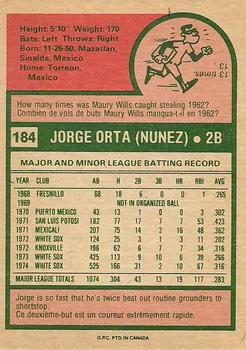 1975 O-Pee-Chee #184 Jorge Orta Back