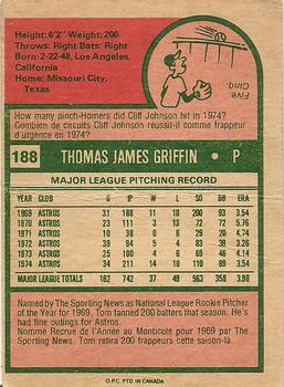 1975 O-Pee-Chee #188 Tom Griffin Back