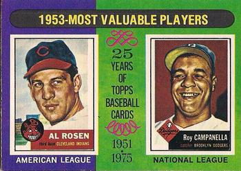 1975 O-Pee-Chee #191 1953 MVPs (Al Rosen / Roy Campanella) Front