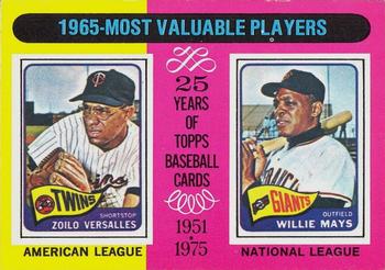 1975 O-Pee-Chee #203 1965 MVPs (Zoilo Versalles / Willie Mays) Front