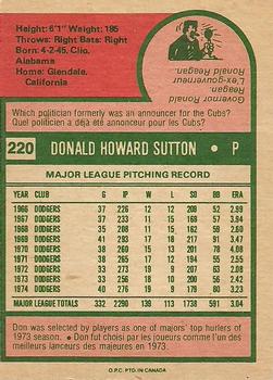 1975 O-Pee-Chee #220 Don Sutton Back