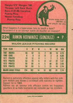 1975 O-Pee-Chee #224 Ramon Hernandez Back