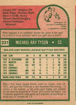 1975 O-Pee-Chee #231 Mike Tyson Back