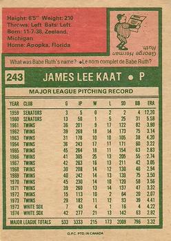 1975 O-Pee-Chee #243 Jim Kaat Back