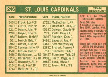 1975 O-Pee-Chee #246 St. Louis Cardinals / Red Schoendienst Back
