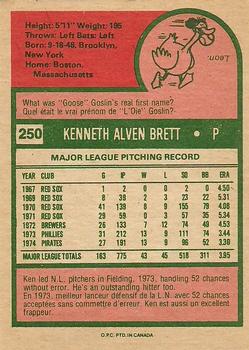 1975 O-Pee-Chee #250 Ken Brett Back
