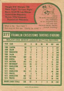 1975 O-Pee-Chee #277 Frank Taveras Back