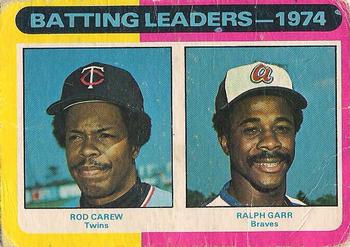 1975 O-Pee-Chee #306 1974 Batting Leaders (Rod Carew / Ralph Garr) Front
