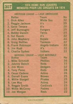 1975 O-Pee-Chee #307 1974 Home Run Leaders (Dick Allen / Mike Schmidt) Back