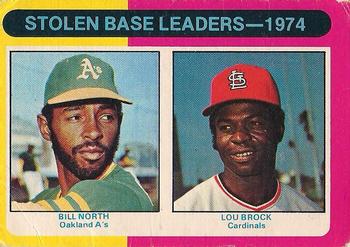 1975 O-Pee-Chee #309 1974 Stolen Base Leaders (Bill North / Lou Brock) Front