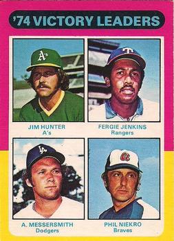1975 O-Pee-Chee #310 1974 Victory Leaders (Jim Hunter / Fergie Jenkins / Andy Messersmith / Phil Niekro) Front