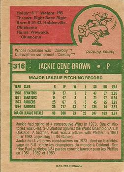 1975 O-Pee-Chee #316 Jackie Brown Back