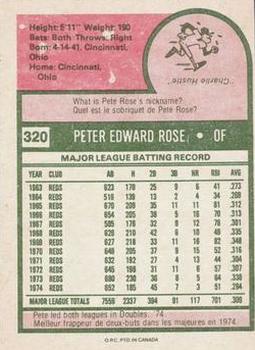 1975 O-Pee-Chee #320 Pete Rose Back