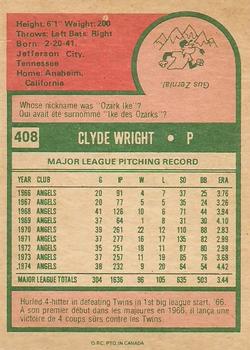 1975 O-Pee-Chee #408 Clyde Wright Back