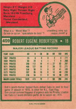 1975 O-Pee-Chee #409 Bob Robertson Back