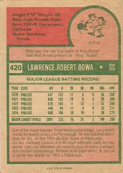 1975 O-Pee-Chee #420 Larry Bowa Back