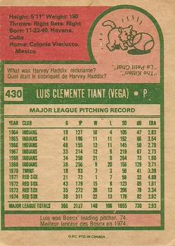 1975 O-Pee-Chee #430 Luis Tiant Back