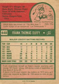 1975 O-Pee-Chee #448 Frank Duffy Back