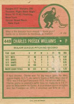 1975 O-Pee-Chee #449 Charlie Williams Back
